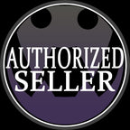 Round authorized seller badge with bold white text on a black and purple background