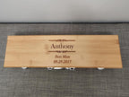 Personalized engraved bamboo gift box with 'Best Man' message and custom date.