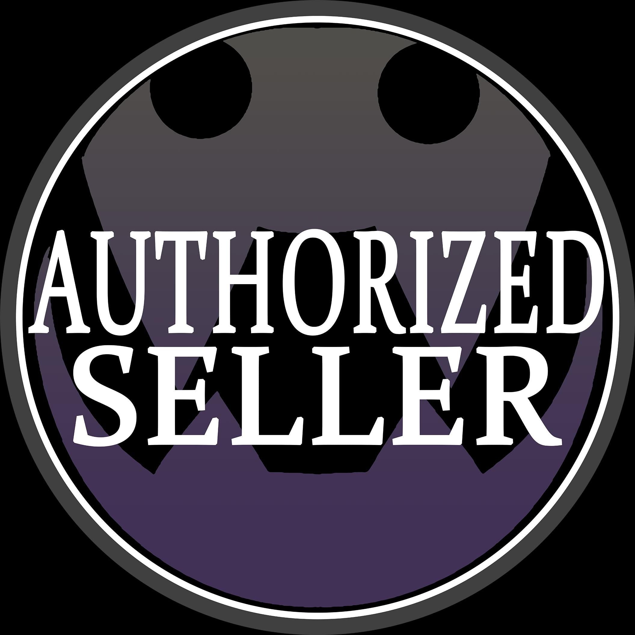 Circular badge with 'Authorized Seller' text, purple and black background, official recognition