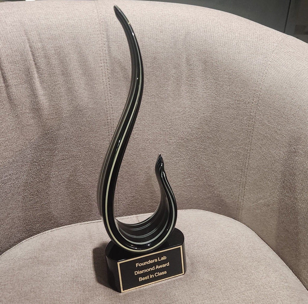 15" Black & Gold Curve Art Glass Recognition Award