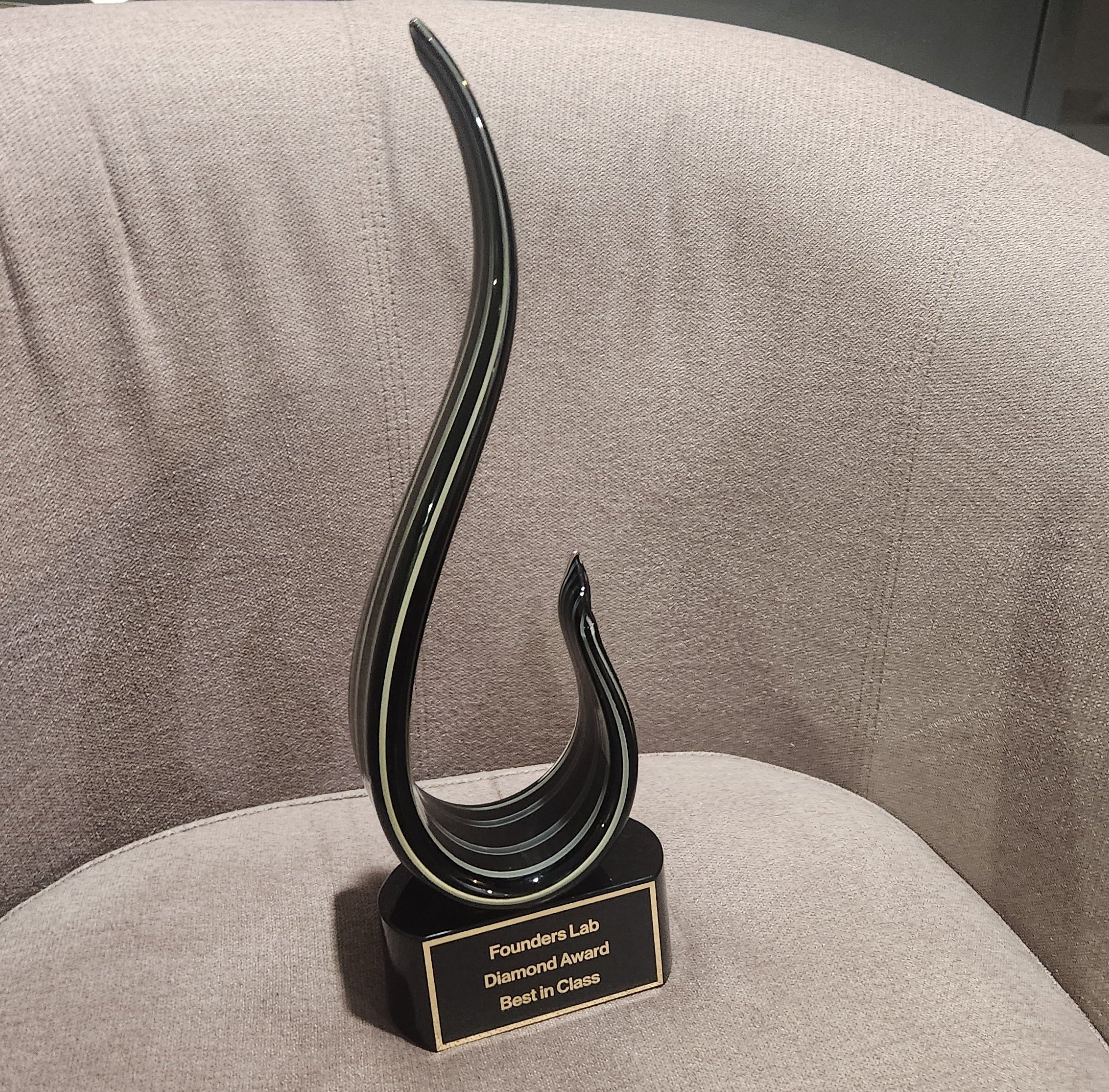 15" Black & Gold Curve Art Glass Recognition Award