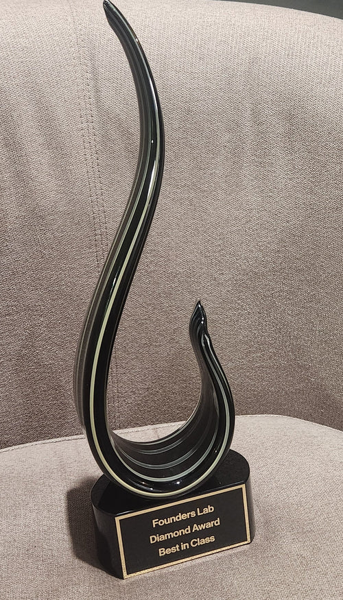 15" Black & Gold Curve Art Glass Recognition Award