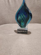 8 3/4" Blue and Green Twist Art Glass on Clear Glass Base