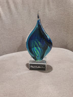 8 3/4" Blue and Green Twist Art Glass on Clear Glass Base