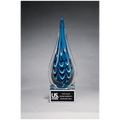 10" Blue and Black Teardrop Art Glass on Clear Glass Base Recognition Award