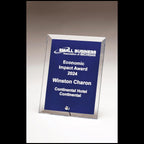 Economic Impact Award 2024 clear acrylic plaque with blue background and white engraved text