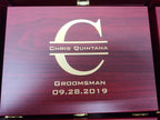 Custom engraved wooden box with gold lettering for groomsman gift, wedding date 09.28.2019