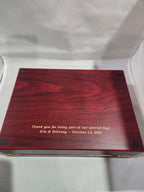 Custom engraved wooden keepsake box with gold wedding message and date on lid