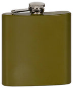 Olive green metal hip flask with screw cap, blank surface, ready for engraving or customization
