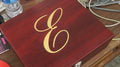 Custom engraved wooden box with gold letter E, laser engraving, personalized gift