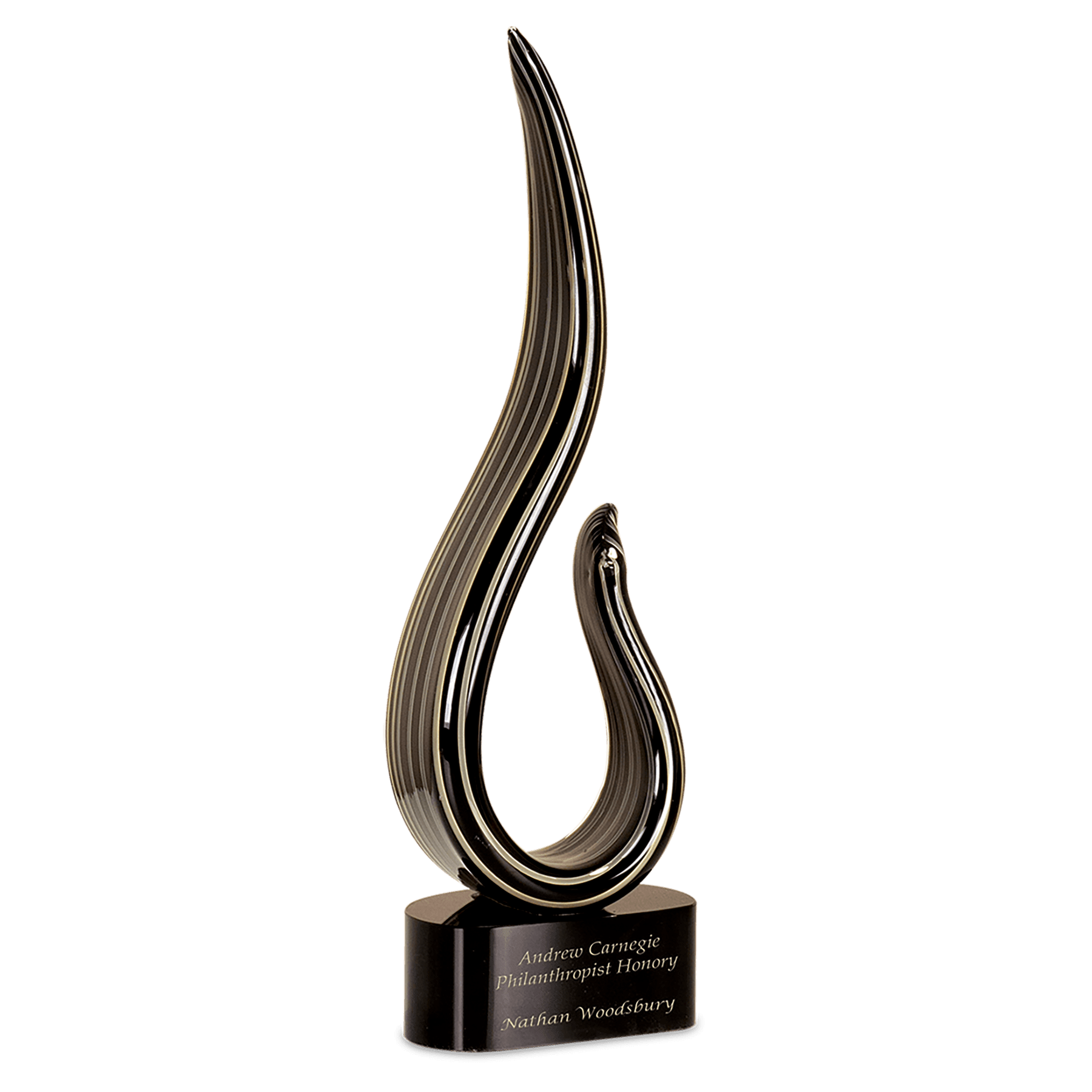 15" Black & Gold Curve Art Glass Recognition Award