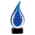Blue glass award with black base on a transparent background