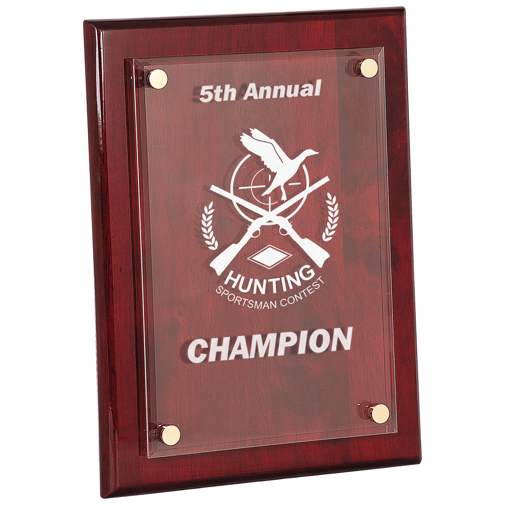 Plaque with '5th Annual Hunting Sportsman Contest Champion' text and logo on a white background