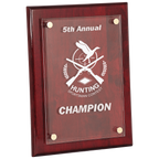 Plaque with '5th Annual Hunting Sportsman Contest Champion' text and logo on a white background