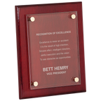 A recognition of excellence plaque with a wooden frame on a white background