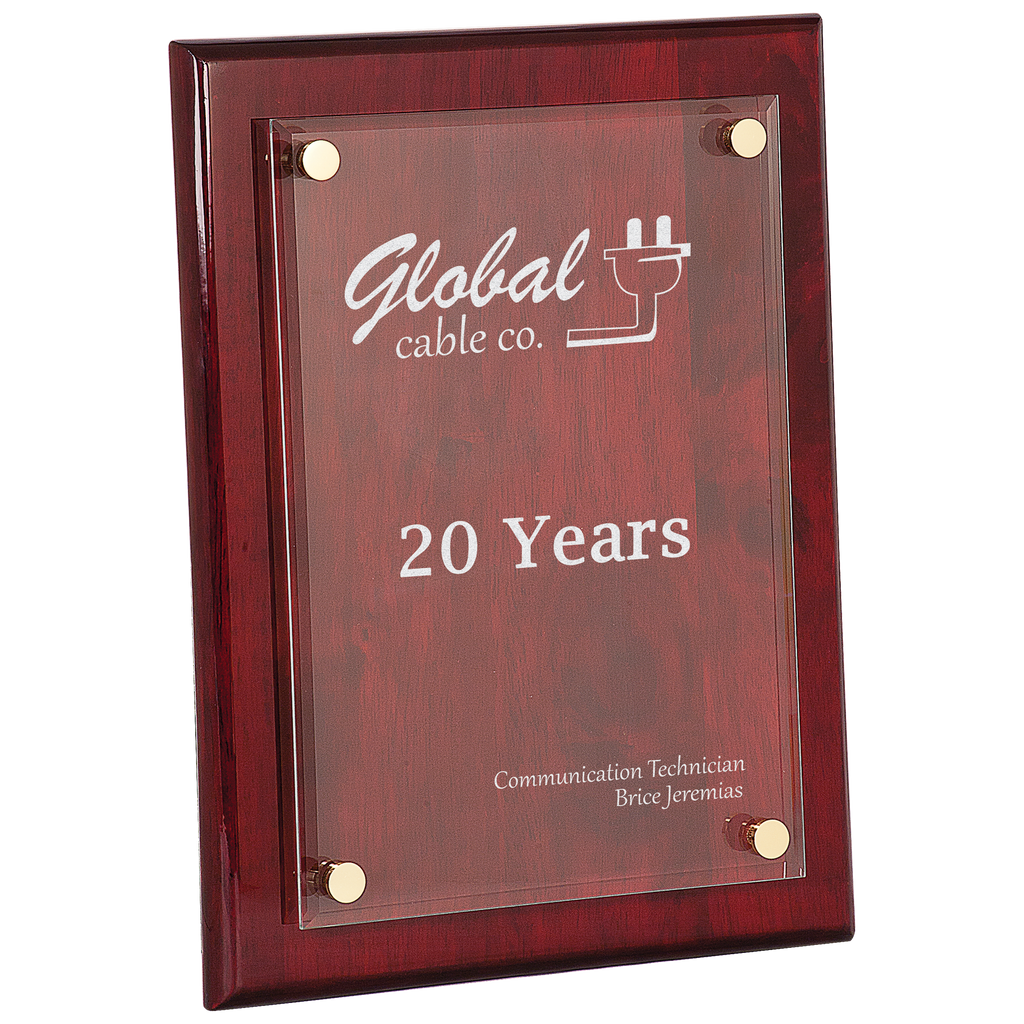 A framed award plaque with 'Global Cable Co.' logo and '20 Years' text on a white background.