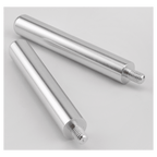 Two metallic cylindrical objects with threaded ends on a light gray background