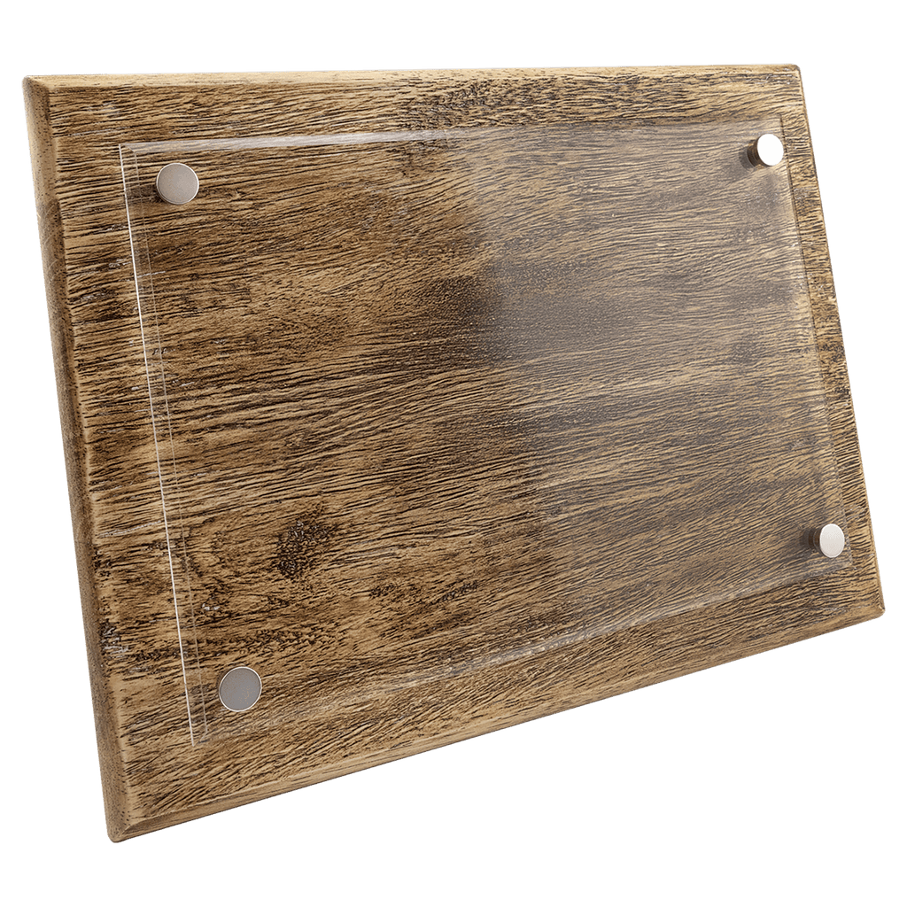 Wooden cutting board with glass insert on a transparent background 9" x 12" size