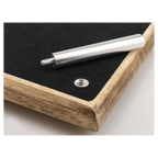 Metal rod with threaded end on a wooden surface