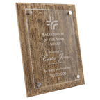 Wooden plaque with 'Salesperson of the Year Award' engraved on a green background 8" x 10" size