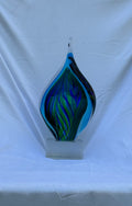 8 3/4" Blue and Green Twist Art Glass on Clear Glass Base