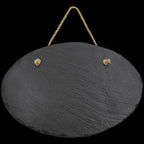 Blank oval slate sign with rope hanger, ideal for custom engraving or personalized signage