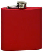 Red metal hip flask with silver screw cap, isolated on white background