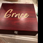 Personalized engraved wooden box with the name Grace in gold script lettering