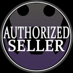 Round badge with 'Authorized Seller' text on a purple and black background, sign icon