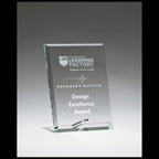 Engraved glass plaque award for design excellence, personalized custom recognition trophy